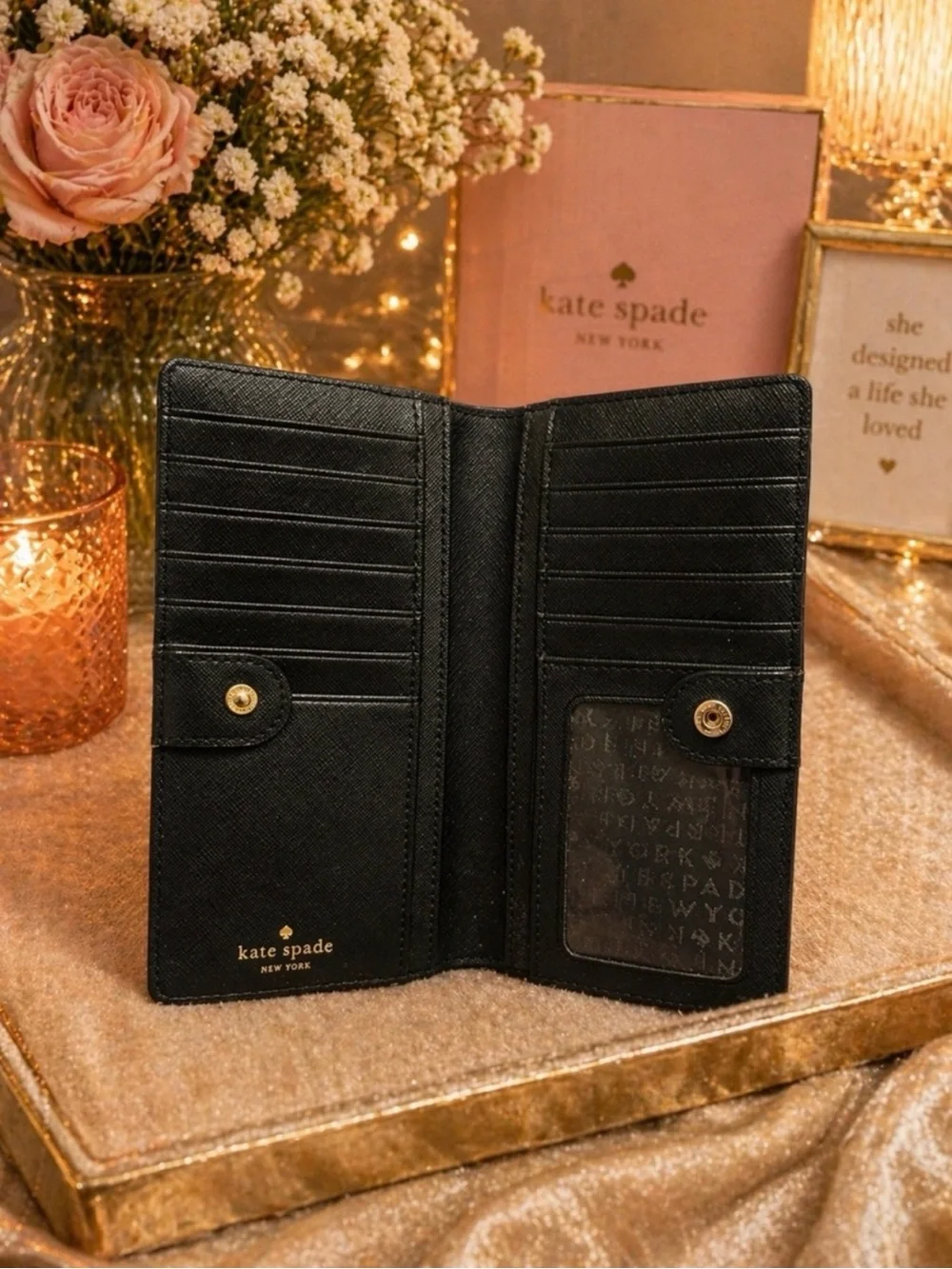 kate spade Two-Tone Continental Blush and Black Saffiano Wallet